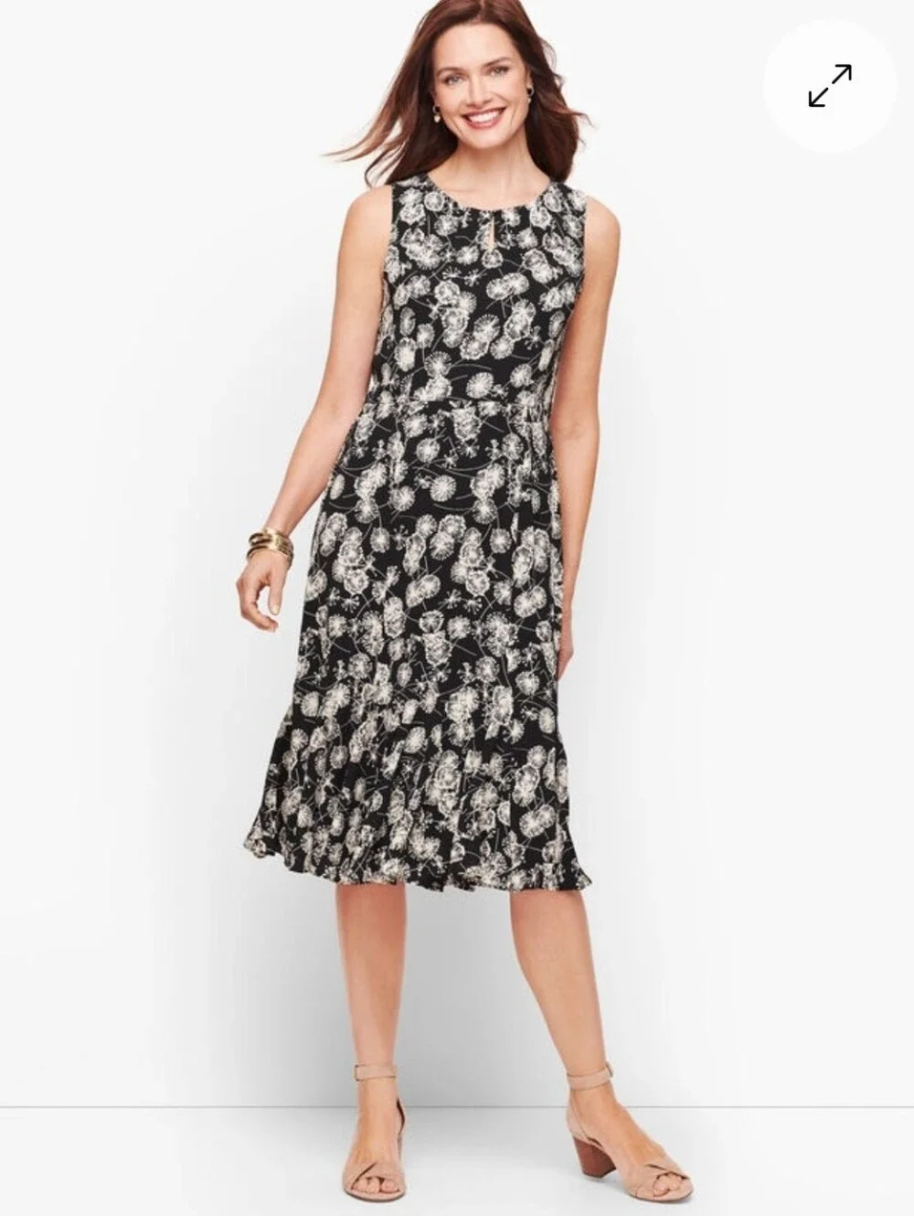 Talbots Sleeveless Flowy Dandelion Print Midi Dress Size 14